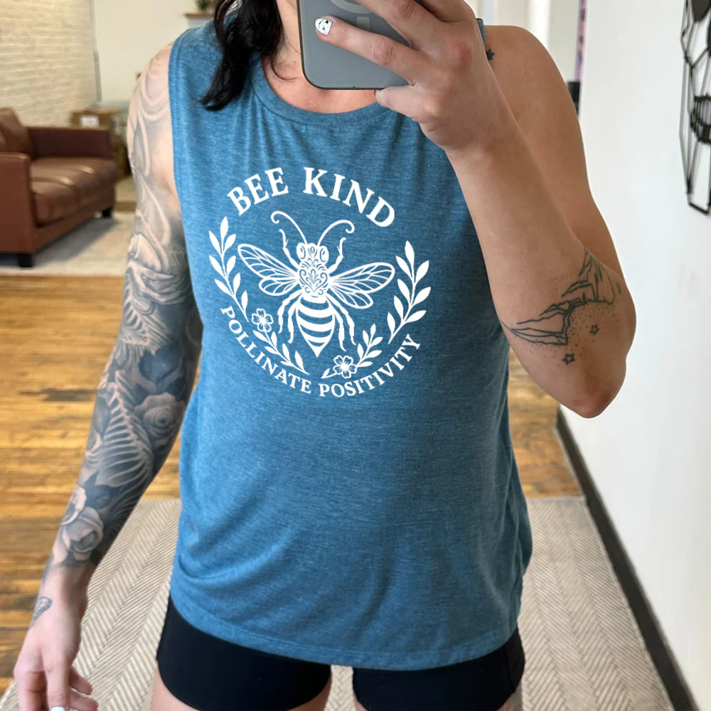 Bee Kind Pollinate Positivity Muscle Tank - Image 2