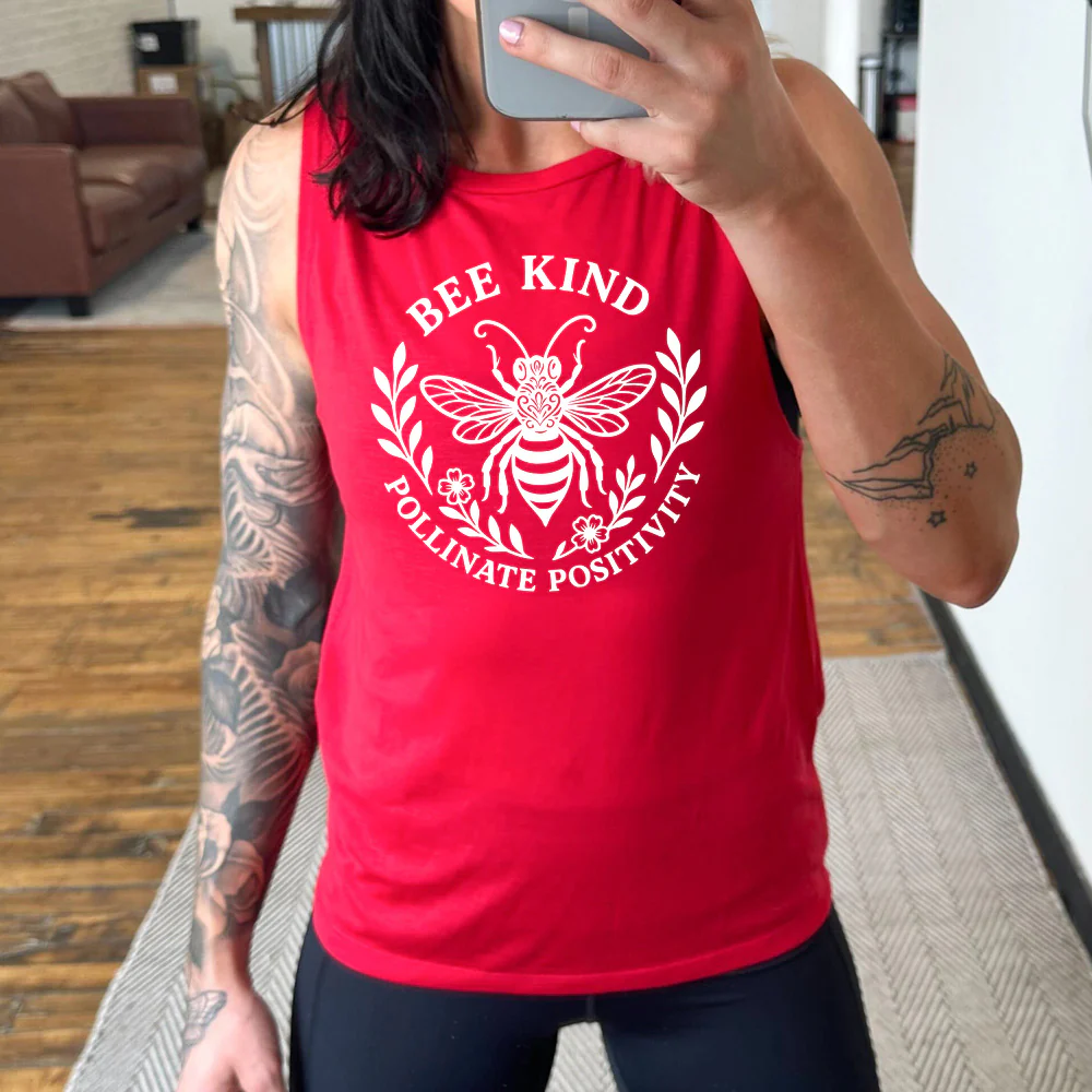 Bee Kind Pollinate Positivity Muscle Tank - Image 3