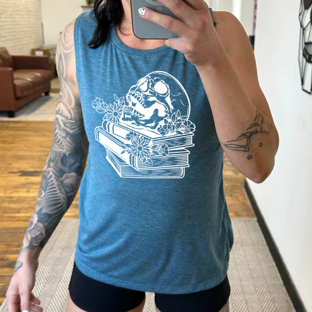 Books With Skull Muscle Tank - Image 2