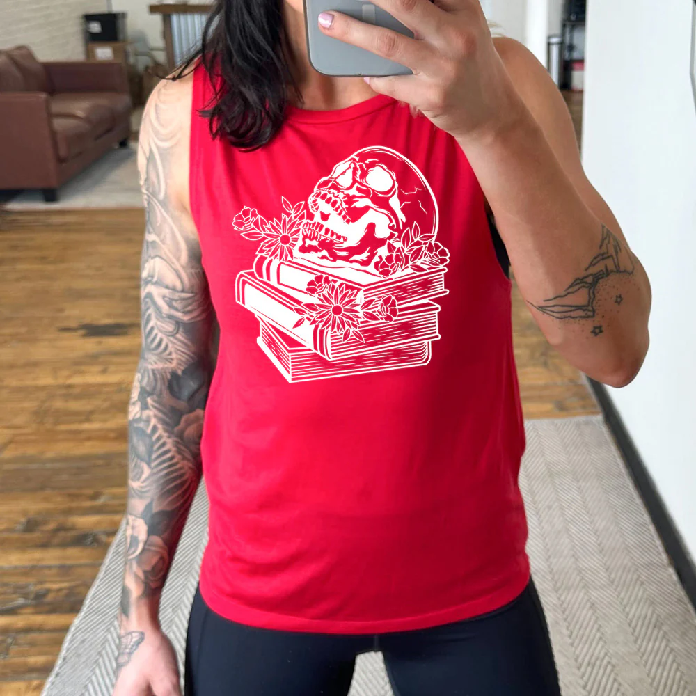 Books With Skull Muscle Tank - Image 3