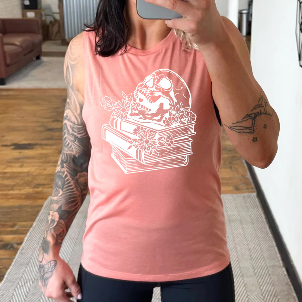 Books With Skull Muscle Tank - Image 4