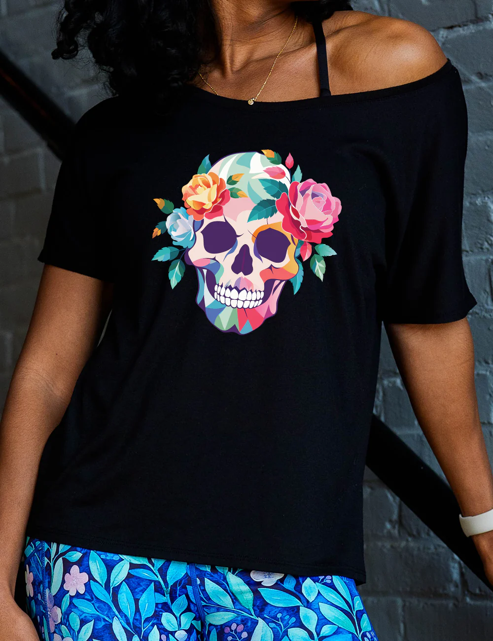 Floral Colorblock Skull | Slouchy Tee