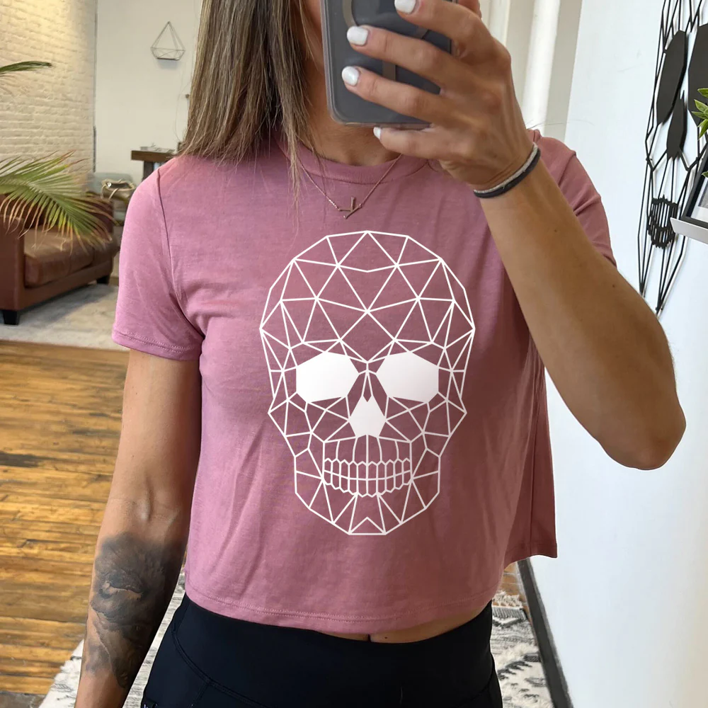 Geometric Skull Cropped Tee - Image 3