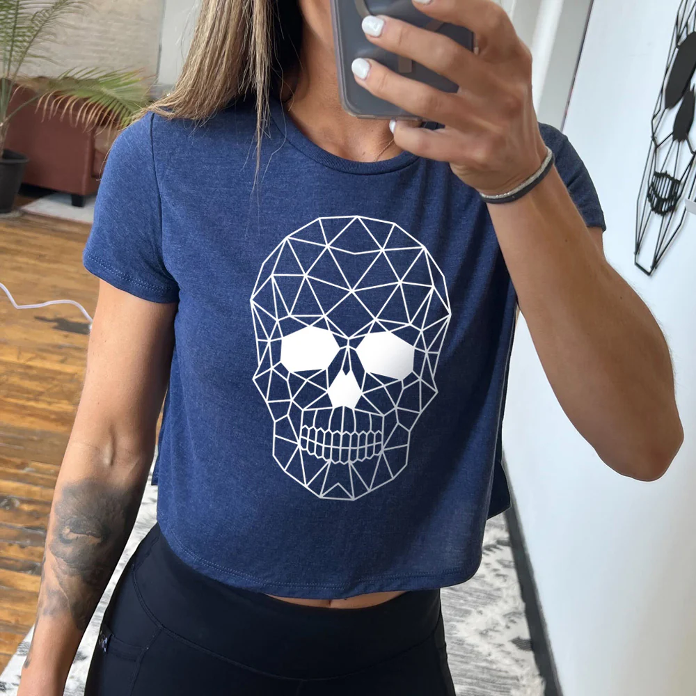 Geometric Skull Cropped Tee - Image 4