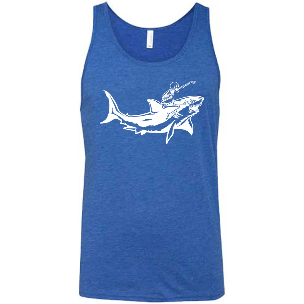 Skeleton Riding A Shark Shirt Unisex - Image 4